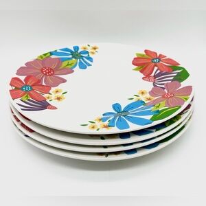 Set of 4 Royal Norfolk SPRING FLING Daisy Floral DINNER PLATES 10.5"  Orig Label